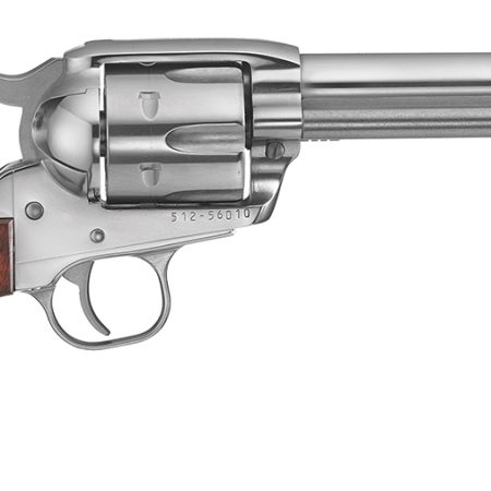 Ruger 5105 Vaquero  Medium Frame 45 Colt (Long Colt) 6rd 4.62" High Gloss Stainless Steel Barrel, Cylinder & Frame, Hardwood Grip, Transfer Bar Safety, Exposed Hammer