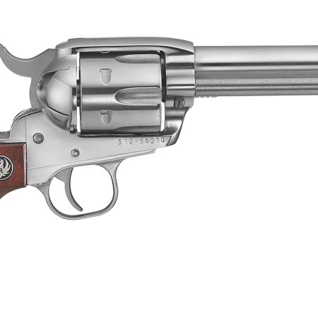 Ruger 5104 Vaquero  Medium Frame 45 Colt (Long Colt) 6rd 5.50" High Gloss Stainless Steel Barrel, Cylinder & Frame, Hardwood Grip, Transfer Bar Safety, Exposed Hammer