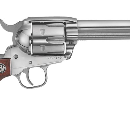 Ruger 5108 Vaquero  Medium Frame 357 Mag/38 Special 6rd 5.50" High Gloss Stainless Steel Barrel, Cylinder & Frame, Hardwood Grip, Transfer Bar Safety, Exposed Hammer