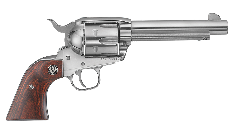 Ruger 5108 Vaquero Medium Frame 357 Mag/38 Special 6rd 5.50" High Gloss Stainless Steel Barrel, Cylinder & Frame, Hardwood Grip, Transfer Bar Safety, Exposed Hammer