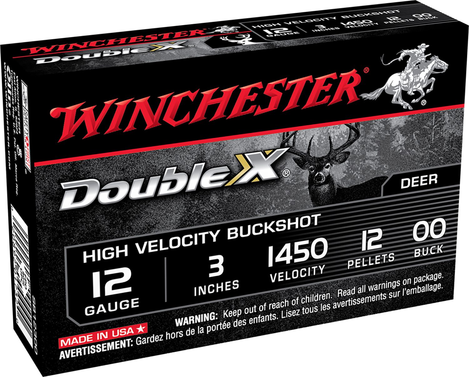 Winchester Ammo SB12300 Double X High Velocity 12Gauge 3" 12Pellets 00Buck Shot 5 Per Box/50 Case