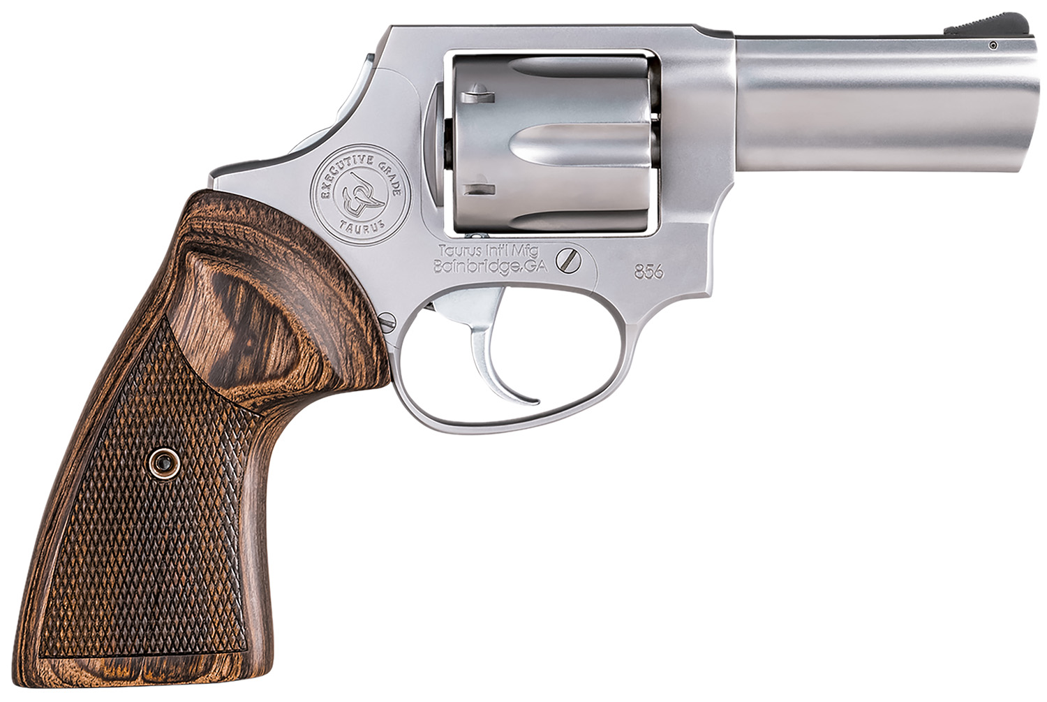 Taurus 2-856EX39CH 856 Executive Grade Small 38 Special +P 6 Shot 3" Satin Polished Stainless Steel Barrel, Cylinder & Frame, Altamont Wood Grip, Concealed Hammer