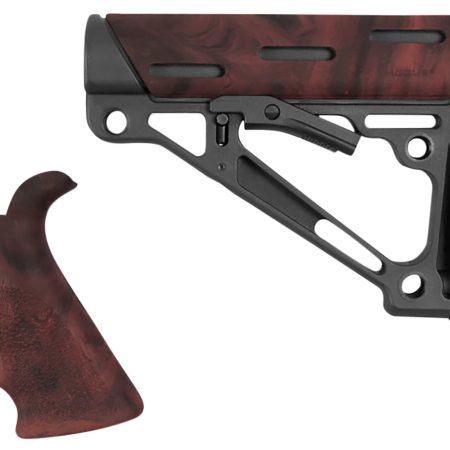 Hogue 15456 OverMolded Collapsible Buttstock Black Synthetic Red Lava OverMolded Rubber & Red Lava Rubber Finger Grooved Grip for AR-15, M16 with Mil-Spec Buffer Tube (Tube Not Included)