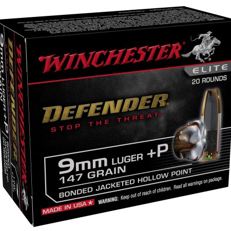 Winchester Ammo S9MMPDB2 Defender  9mmLuger+P 147gr Bonded Jacket Hollow Point 20 Per Box/10 Case