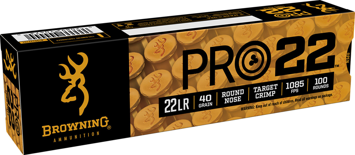Browning Ammo B194122101 Pro22 22LR 40gr Lead Round Nose 100 Per Box/20 Case