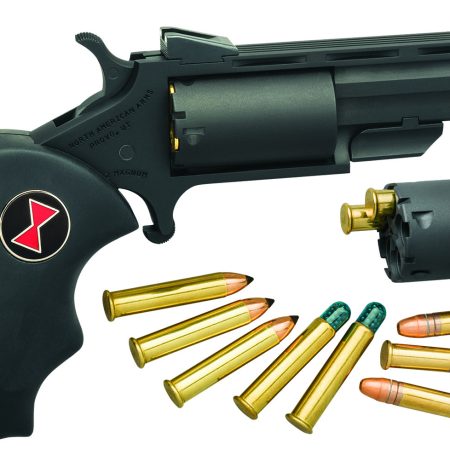 North American Arms BWCCRK Black Widow 22 LR or 22 WMR 5 Shot 2" Vent Rib Barrel, Overall Stainless Finish, Finger Grooved Black Rubber Grip & Fixed Sights Includes Cylinder