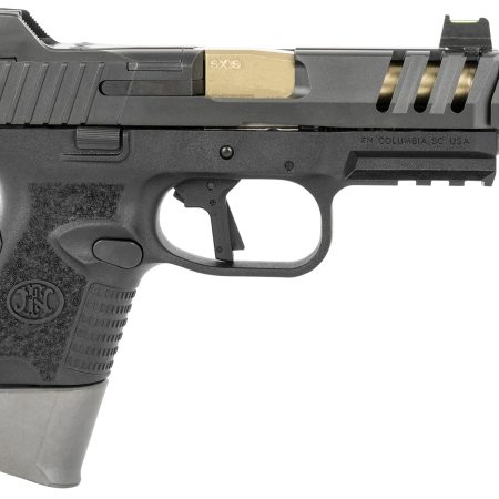 FN 66101347 509 CC Edge 9mm Luger 12+1/15+1 (2) 4.20" Threaded Gold Barrel, Black Frame, Graphite Optic & Lightening Cut Slide, Optic Height Fiber Optic Sights, Compensator (No Manual)