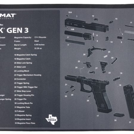 TekMat TEKR17GLOCKG3 Glock Gen 3  Black/White Rubber 11"x17" Glock Gen3 Parts Diagram
