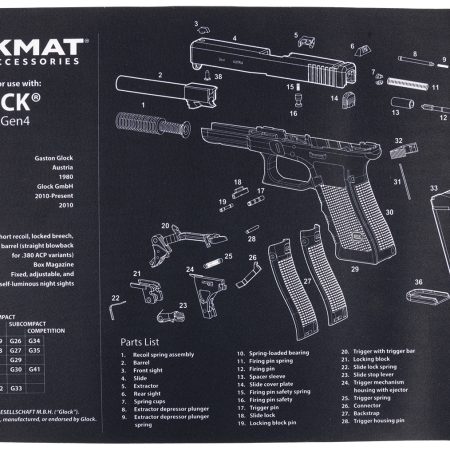 TekMat TEKR17GLOCKG4 Glock Gen4 Cleaning Mat Black/White Rubber 11"x17" Glock Gen4 Parts Diagram
