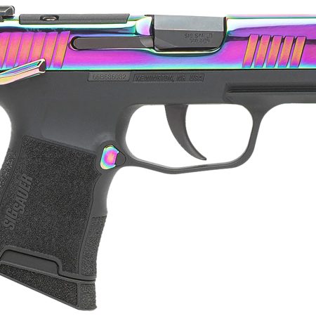 Sig Sauer 365380RBTMS P365  Micro-Compact 380 ACP 10+1 3.10" Black Carbon Steel Barrel, Rainbow Titanium Optic Ready/Serrated Slide, Black Steel Frame w/Rainbow Accents, Black Polymer Grips