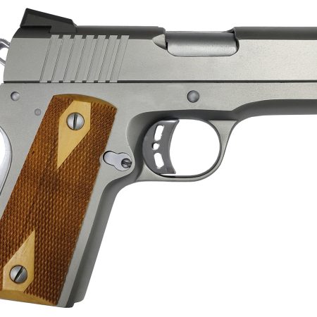 Rock Island 56829 Rock Standard CS Compact Frame 9mm Luger 8+1 3.60" Stainless Steel Barrel, Serrated Slide, Matte Stainless Steel Frame w/Beavertail, Wood Double Checkered Grip