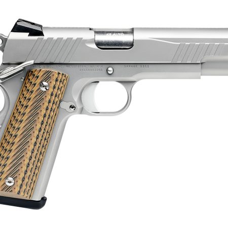 Savage Arms 67202 1911 Government 45 ACP 8+1 5" Stainless Steel Target Crown Barrel, Stainless Steel Serrated Slide, Matte Stainless Steel Frame w/Beavertail, Ambidextrous