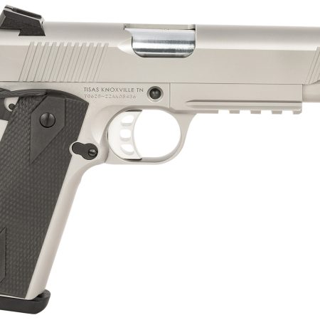 Tisas 10100533 1911 Duty 45 ACP 8+1 5" Black Steel Barrel, Stainless Serrated Slide, Satin Stainless Steel Frame w/Accessory Rail & Beavertail, Ambidextrous