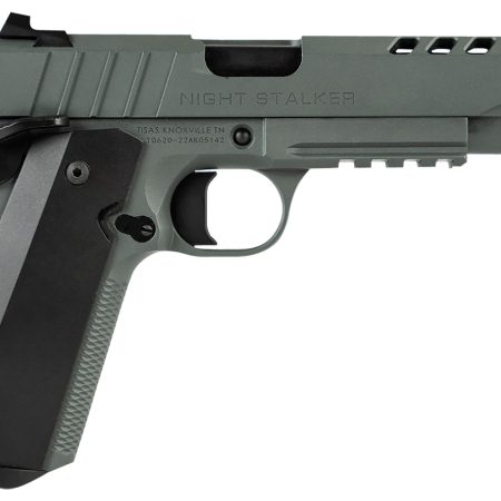 Tisas 10100512 1911 Night Stalker Full Size 45 ACP 8+1 5" Black Steel Ramped Barrel, Platinum Grey Cerakote Ported/Serrated Slide & Frame w/Picatinny Rail & Beavertail, Ambidextrous