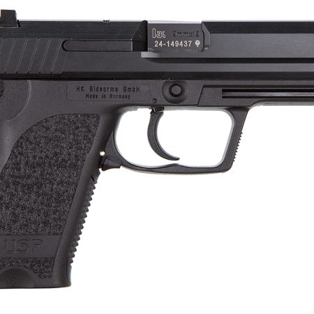 HK 81000307 USP V1 SA/DA 9mm Luger Caliber with 4.25" Barrel, 15+1 Capacity, Overall Black Finish, Serrated Trigger Guard Frame, Serrated Steel Slide & Polymer Grip Includes 2 Mags