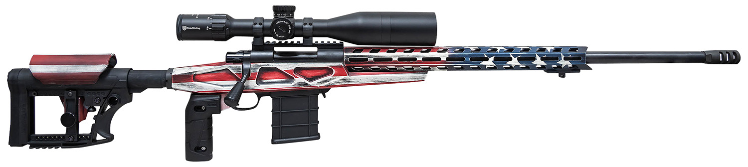Howa HCRA72507USKMDT M1500 APC Chassis 6.5 Creedmoor 24" Blued Heavy Barrel 10+1 (3 Mags), American Flag Cerakote 6 Position Luth-AR MBA-4 w/Aluminum Chassis Stock, Includes Bipod and Grips