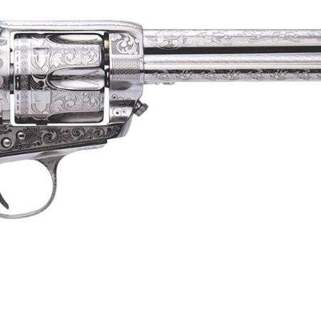 Cimarron PP415LNTRII Teddy Roosevelt Frontier 45 Colt (LC) 6 Shot 7.50" Nickel-Plated Engraved Barrel, Cylinder & Frame, White w/Laser Engraved "T.R." Grip