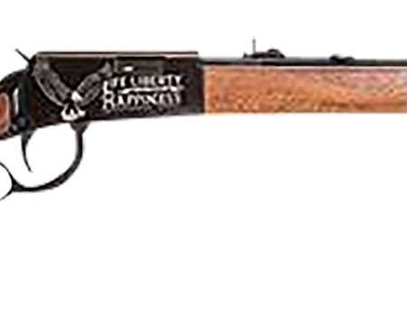 Rossi RL22181WDEN19 Rio Bravo  Full Size 22 LR 15+1 18" Polished Black Steel Barrel, Polished Black w/July 4 Eagle Engraving Aluminum Receiver, Fixed German Beechwood Wood Stock