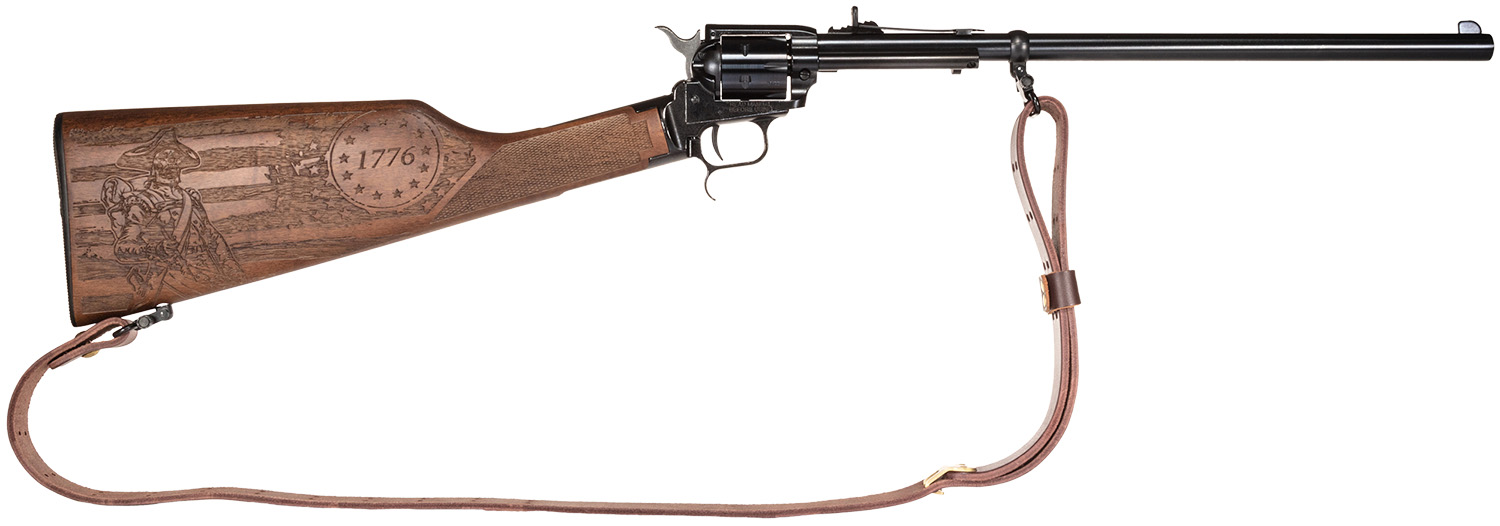 Heritage Mfg BR226B16HSWB15 Rough Rider Rancher 22 LR 6rd 16", Blued Barrel/Rec, Independence Day Engraved Walnut Stock, Leather Sling Included
