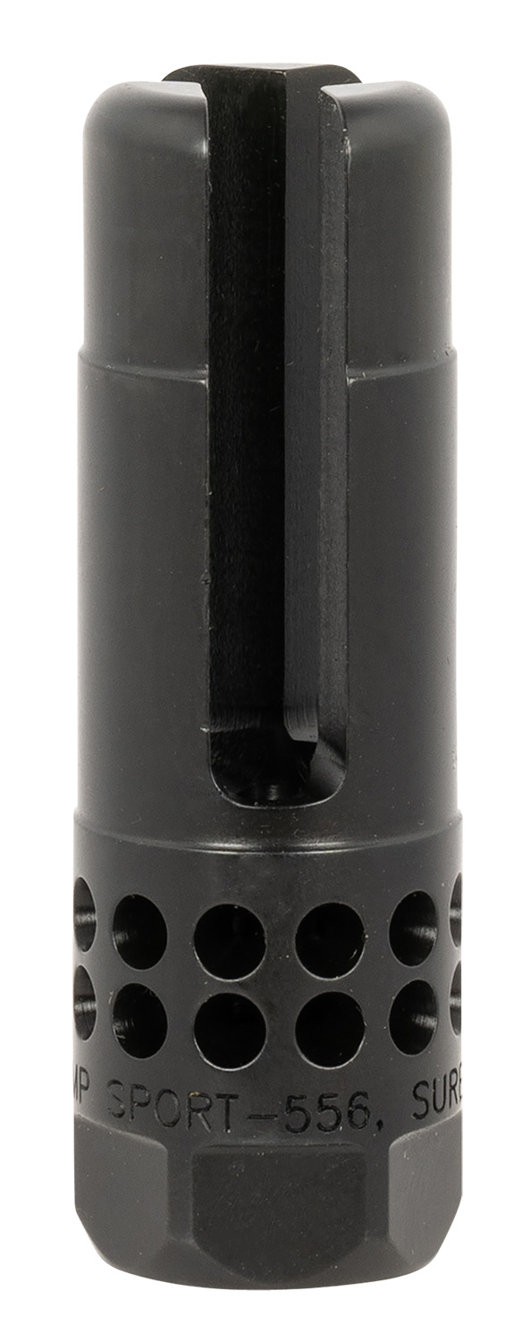 SureFire WARCOMPSPORT5561228 Warcomp Sport Flash Hider 22 Cal (5.56mm) 1/2"-28 tpi, Open Tine 3-Prong, Ported Black Stainless Steel for AR/M4-Platform