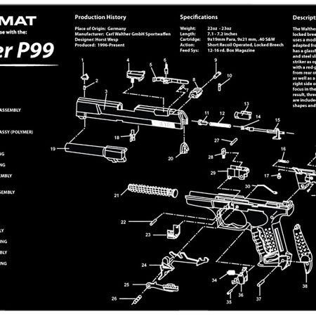 TekMat TEKR17WALP99 Walther P99 Cleaning Mat Black/White Rubber 11"x17" Walther P99 Parts Diagram