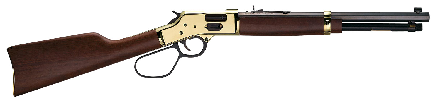 Henry H006GCR Side Gate Carbine 45 Colt (LC) 7+1 16.50" Blued Octagon Barrel, Polished Brass Rec, American Walnut Stock, Adj. Sight, Large Loop Lever