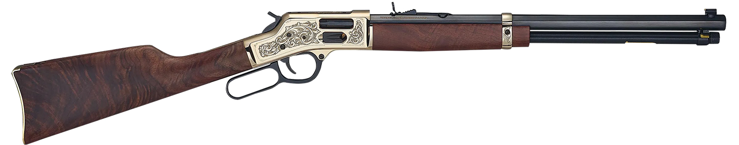Henry H006GMD Side Gate Deluxe 357 Mag/38 Special 10+1 20" Blued Octagon Barrel, Engraved Polished Brass Rec, Semi-Fancy American Walnut Stock, Adj. Sight