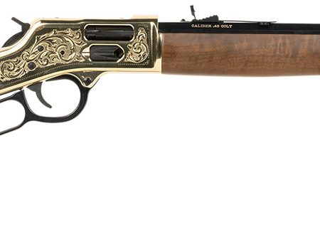 Henry H006GCD Deluxe Side Gate Full Size 45 Colt (Long Colt) 10+1 20" Blued Octagon Barrel, Polished Brass Engraved Receiver, Drilled & Tapped, Fixed American Walnut Stock Ambidextrous