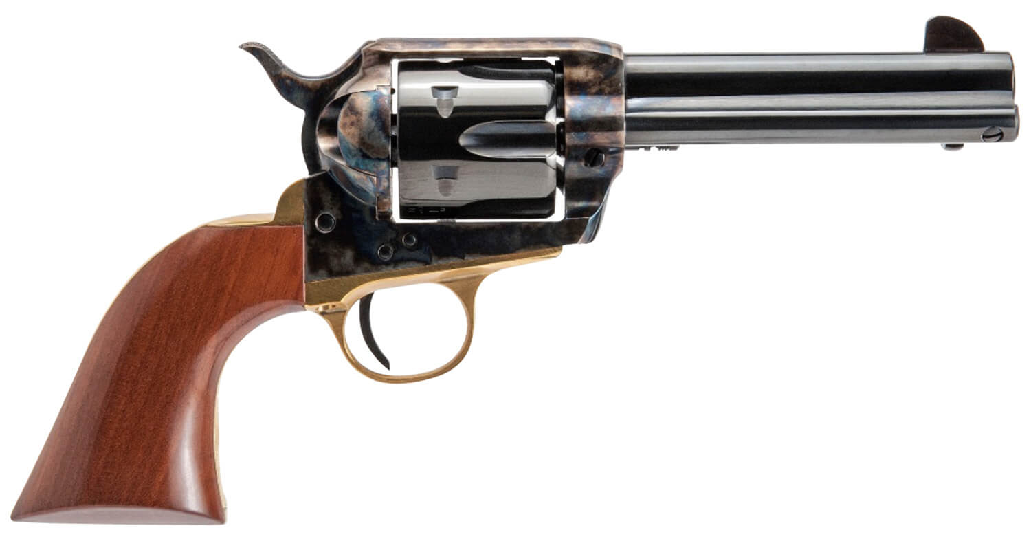 Cimarron PPP9MM Pistolero 9mm Luger 6 Shot, 4.75" Blued Barrel & Cylinder, Color Case Hardened Frame, Walnut Grip