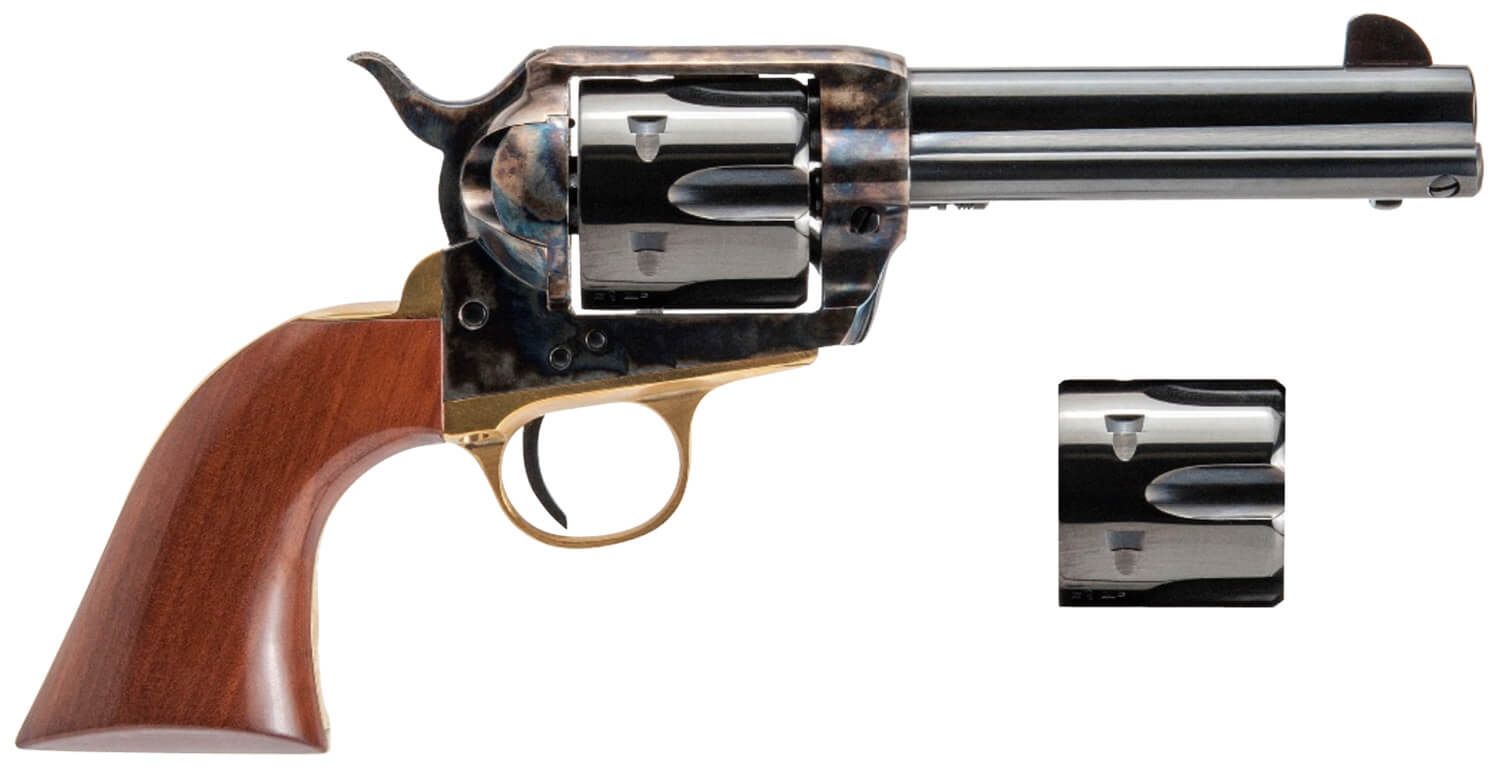 Cimarron PPP9MMDC Pistolero Dual Cylinder 9mm Luger/357 Mag 6 Shot, 4.75" Blued Barrel & Cylinder, Color Case Hardened Frame, Walnut Grip