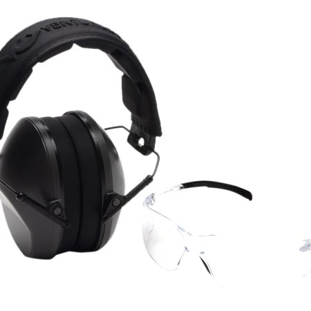 Pyramex VGCOMBO110 Low-Profile Combo Kit  Scratch Resistant Clear Lens & Frame with Rubber Temple Tips Gray Low-Profile Earmuffs