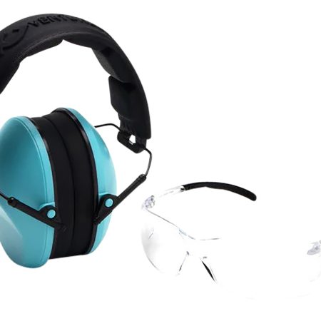 Pyramex VGCOMBO410 Low-Profile Combo Kit  Scratch Resistant Clear Lens & Frame with Rubber Temple Tips Powder Blue Low-Profile Earmuffs