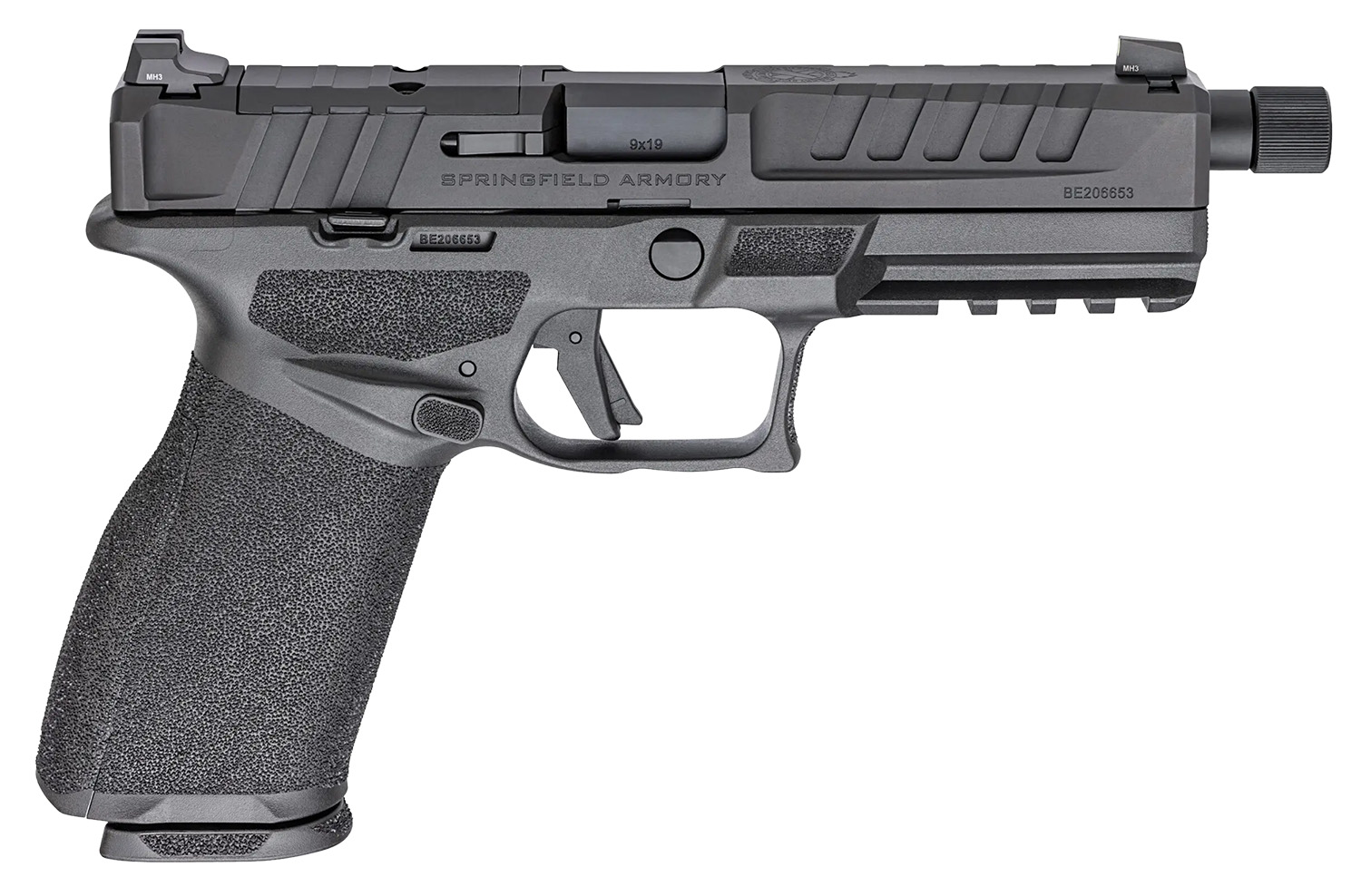 Springfield Armory ECT9459B3D Echelon 9mm Luger 17+1/20+1 5.28" Threaded Barrel, Black, Optic Cut Serrated Slide, Polymer Frame with Pic. Rail, Interchangeable Backstrap Grip, 3-Dot Tritium Sights
