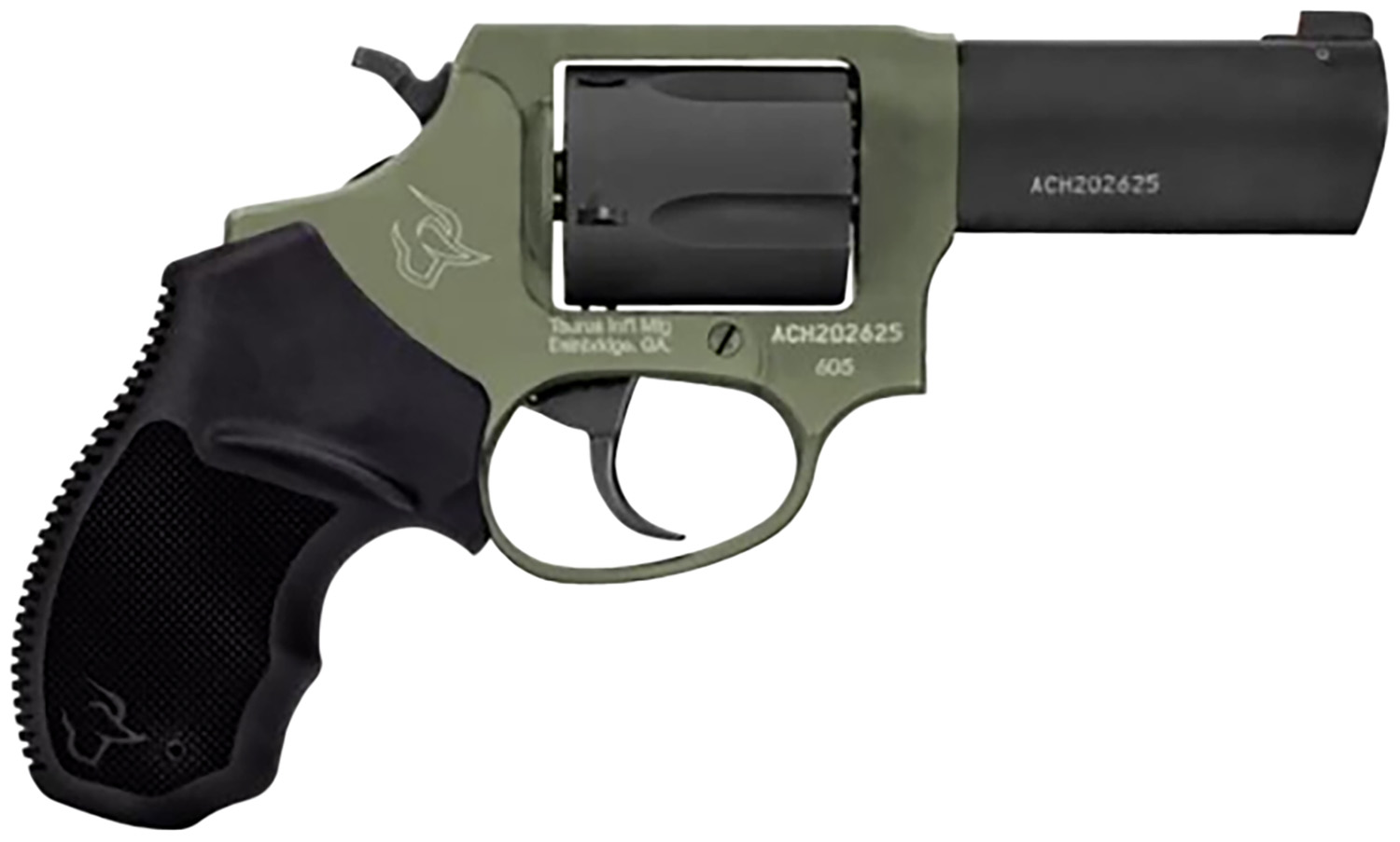 Taurus 260531F Defender 605 SA/DA 357 Mag/38 Special +P 5rd 3", Black Barrel/Cylinder, Sniper Green Frame, Black Hogue Rubber Grip, Fixed Front Sight