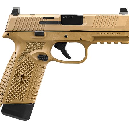 FN 66101388 545 MRD Full Size 45 ACP 15+1, 4.10" Black Target Crown Steel Barrel, Flat Dark Earth PVD Optic Cut/Serrated Steel Slide & Polymer Frame w/Picatinny Rail, Ambidextrous