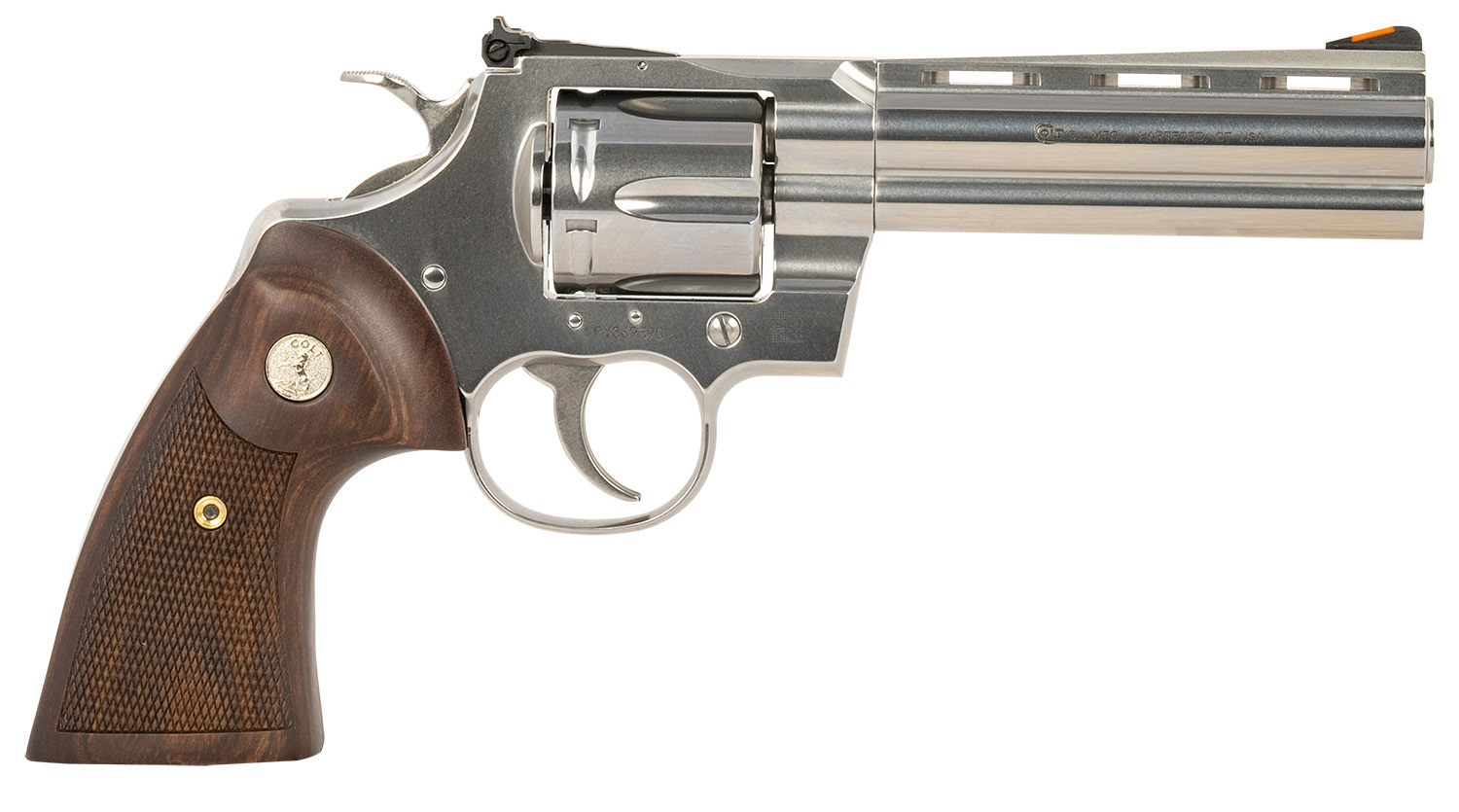 Colt Mfg PYTHONSP5WTS Python 357 Mag/38 Special 6 Shot 5" Stainless Recessed Target/Vent Rib Barrel, Stainless Cylinder & Frame, Walnut w/Colt Medallion Grip