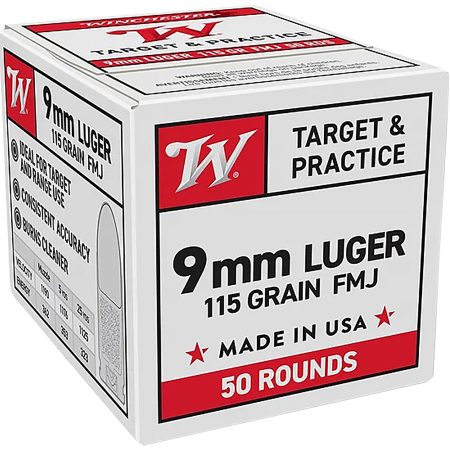 Winchester Ammo W9MM50 9mmLuger 115gr Full Metal Jacket 50 Per Box/20 Case