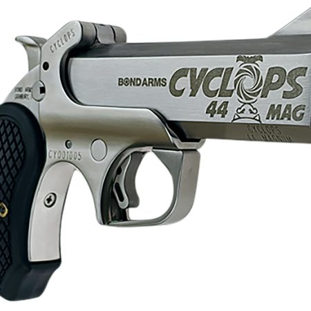 Bond Arms BACYP Cyclops Big Bore 44 Mag 1rd 4.25"  Stainless Steel w/Engraved Barrel, Matte Stainless Frame, Black Extended B6 Resin Grip