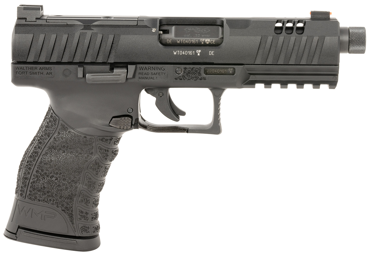 Walther Arms 5220301 WMP 22 Mag 15+1 4.90" Black Steel Threaded Barrel, Black Optic Ready/Serrated Slide, Black Polymer Frame w/Picatinny Rail, Textured Polymer Grip