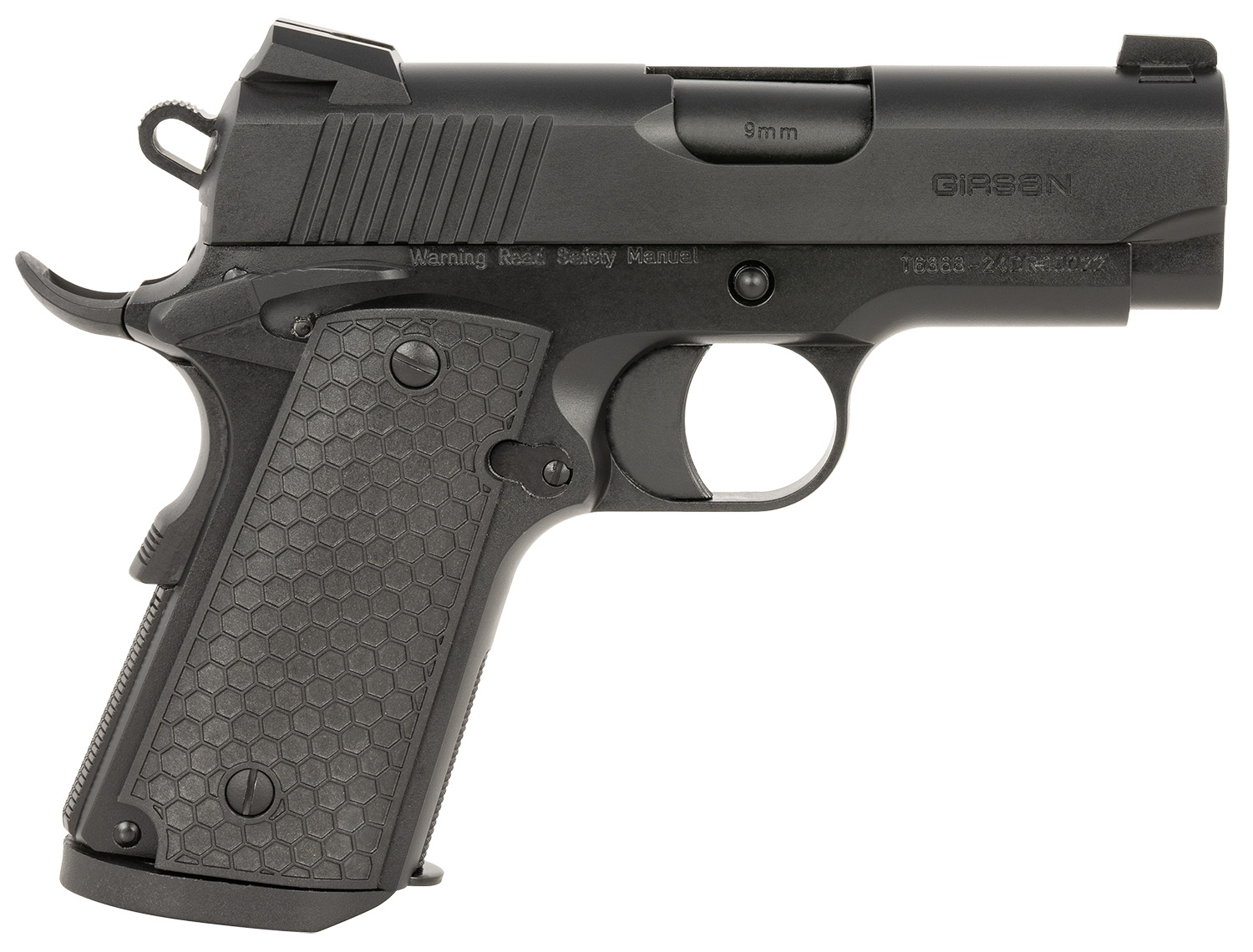 Girsan 392065 MC1911 SC Untouchable Sub-Compact Frame 9mm Luger 7+1 3.40" Black Steel Barrel, Black Serrated Steel Slide & Frame w/Beavertail, Black Polymer Grip
