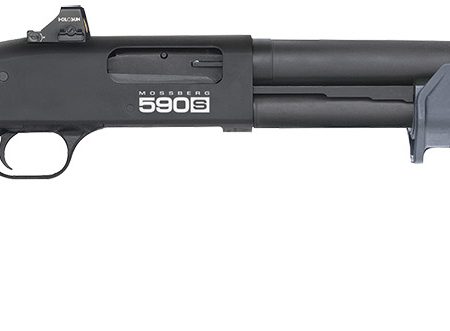 Mossberg 51606 590S w/Optic Compact 12 Gauge Pump 3" 5+1 18.50" Matte Blued Steel Barrel, Drilled & Tapped Receiver, MOE Forend, Gray Magpul SGA Adj Stock Synthetic Stock, Holosun Micro Dot