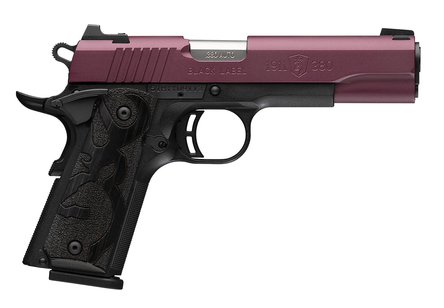 Browning 051994492 1911 Black Label Full Size Frame 380 ACP 8+1 4.25" Matte Stainless Steel Barrel, Black Cherry Cerakote Serrated Steel Slide, Matte Black Polymer Frame, Black Polymer Grip