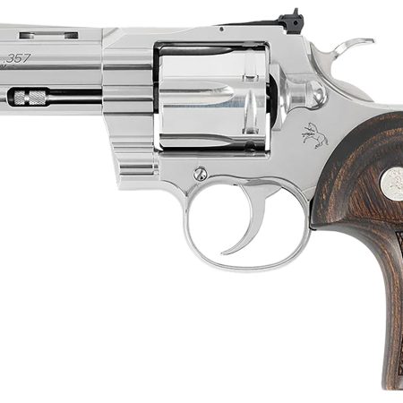 Colt Mfg PYTHONSP4WFTG Python Target 357 Mag/38 Special 6 Shot 4.25" Polished Stainless Steel Recessed Target Vent Rib Barrel, Cylinder & Frame, Walnut w/Medallion Grip, Exposed Hammer