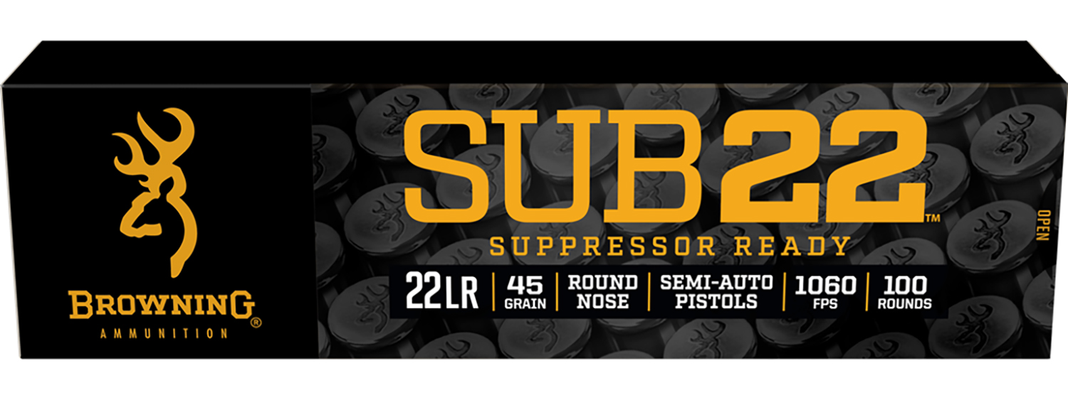 Browning Ammo B194122102 Sub22 22LR 45gr Round Nose 100 Per Box/20 Case