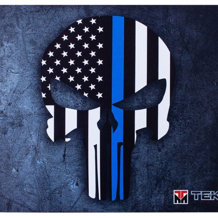 TekMat TEKR17PUNISHERBL Punisher Blue Line Cleaning Mat Black/White/Blue Rubber 11"x17" Blue Line Punisher Skull