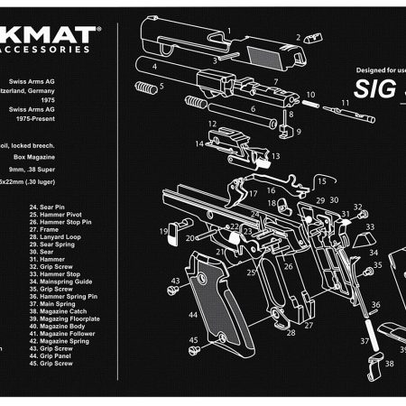 TekMat TEKR17SIGP220 Sig Sauer P220 Cleaning Mat Black/White Rubber 11"x17" Sig Sauer P220 Parts Diagram