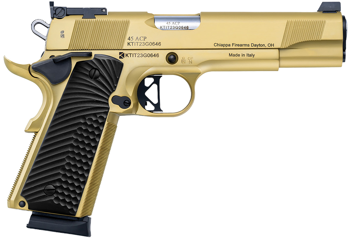 Charles Daly 440182 1911 Empire Grade Full Size Frame 45 ACP 8+1 5" Stainless Steel Barrel, Nebula PVD Serrated Steel Slide, Steel w/Beavertail Frame, Black G10 Grip