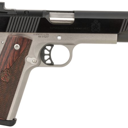 Springfield Armory PX9121LAOS 1911 Ronin 10mm Auto 8+1, 5" Stainless Match Grade Steel Barrel, Blued Serrated Carbon Steel Slide, Stainless Steel Steel Frame w/Beavertail, Crossed Cannon Wood Grip