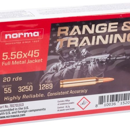 Norma Ammunition 701701313 Range & Training  5.56x45mmNATO 55gr Full Metal Jacket 20 Per Box/10 Case