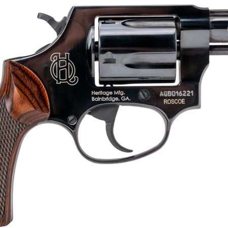 Heritage Mfg HR38B2W Roscoe  Small Frame 38 Special +P 5rd 2" Black Polished Alloy Steel Barrel & Cylinder, Black Polished Carbon Steel Frame, Wood Grip, Transfer Bar Safety